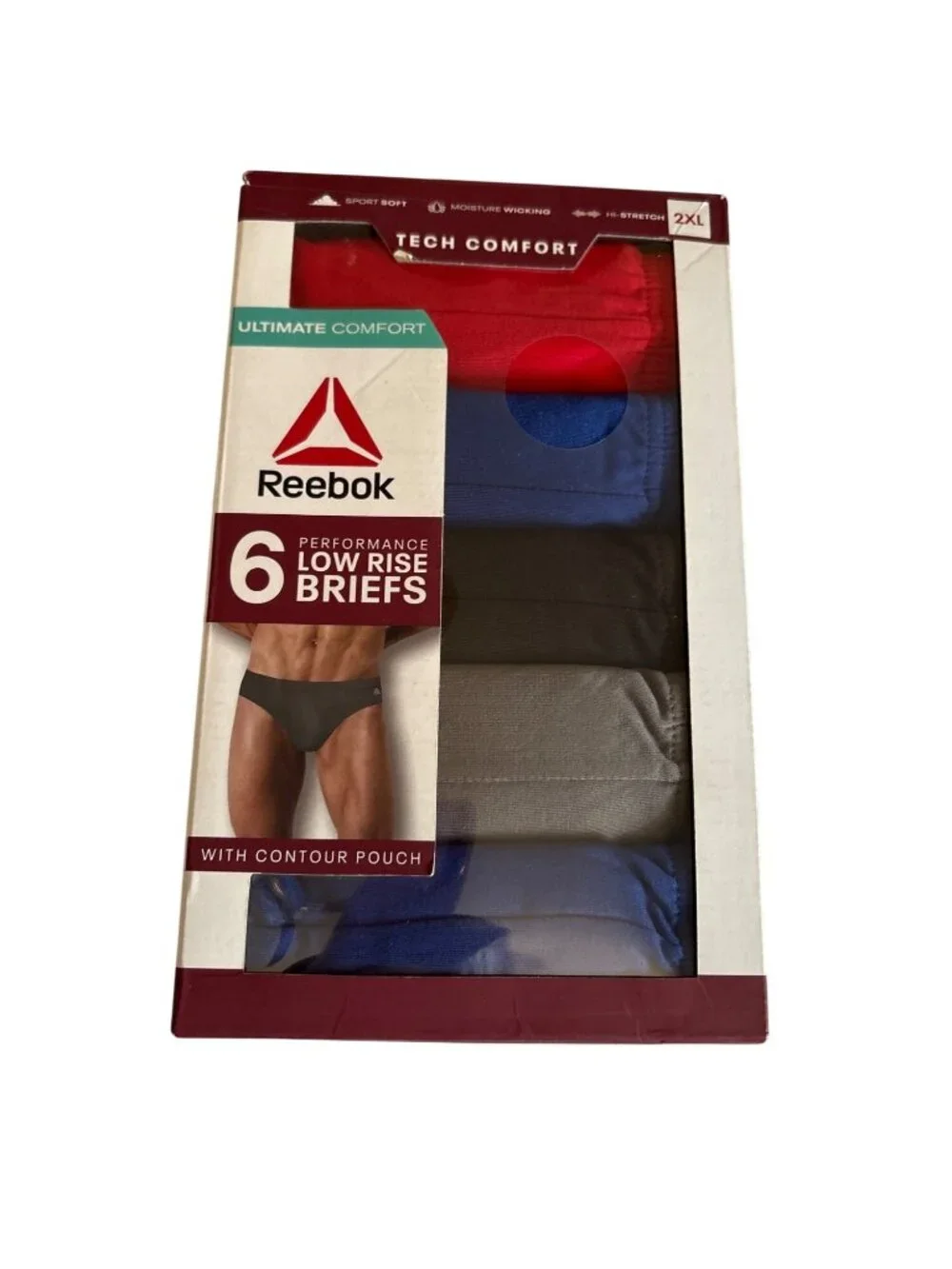 Reebok 6-Pack Performance Low Rise Briefs 2XL Moisture-Wicking Tech Comfort